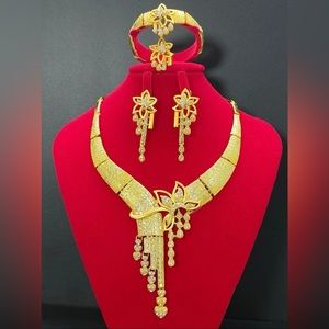 Mia Wynn Gold Jewelry Set, Including Necklace, Earrings, Bracelet And Ring.